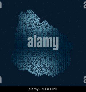 Abstract Dotted Halftone with starry effect in dark Blue background with map of Uruguay. Digital dotted technology design sphere and structure. vector Stock Vector