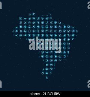Abstract Dotted Halftone with starry effect in dark Blue background with map of Brazil. Digital dotted technology design sphere and structure. vector Stock Vector
