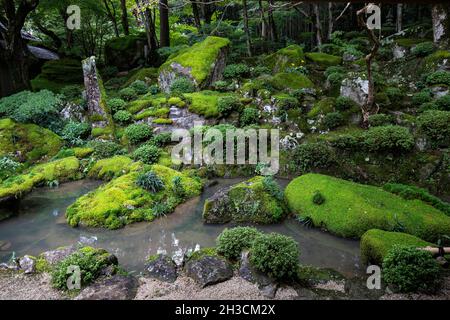 The strolling garden at Kyorinbo was designed by Kobori Enshu during the Momoyama period . It is open for a limited time every year only on weekends a Stock Photo