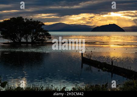 Lake Biwa - Situated in the center of Shiga Prefecture the lake takes its name from its natural shape, which resembles a biwa, a traditional Japanese Stock Photo