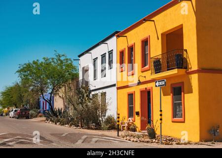 Vibrant, colorful adobe homes in Tucson's Barrio Viejo, Arizona, USA