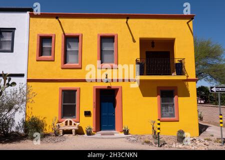 Vibrant, colorful adobe homes in Tucson's Barrio Viejo, Arizona, USA