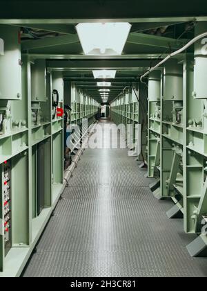 An underground corridor with lots of metal reinforcing at Air Force Facility Missile Site 8, which is now the Titan Missile Museum in Tucson, AZ Stock Photo