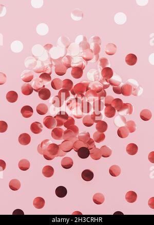 Top view photo with rose gold confetti. Stock Photo