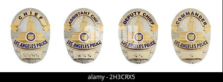 Isolated Los Angeles Police Department badges top four ranks Stock Photo