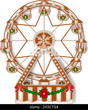 Isolated gingerbread christmas ferris wheel Stock Vector