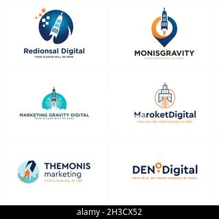 Modern technology digital pin building star rocket logo design Stock Vector