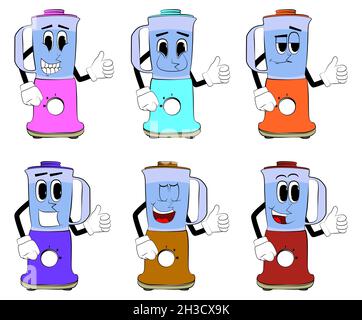 Food Blender making thumbs up sign as a cartoon character with face. Electric kitchen equipment for food processing. Stock Vector