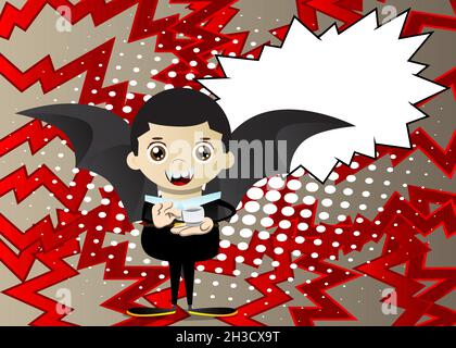 Kid dressed for Halloween holding a cup of coffee. Vector cartoon character illustration of kids ready to Trick or Treat. Stock Vector