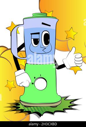 Food Blender making thumbs up sign as a cartoon character with face. Electric kitchen equipment for food processing. Stock Vector