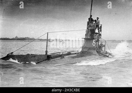 British submarine HMS A5. The A5 was part of the first British A-class of submarines. Stock Photo