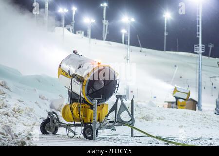 Yellow Snow Cannon Snow Maker Machine, Snow Gun for Production of Snow on  Ski Slopes Stock Image - Image of equipment, season: 110622145