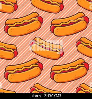hot dog fast food seamless pattern vector illustration Stock Vector