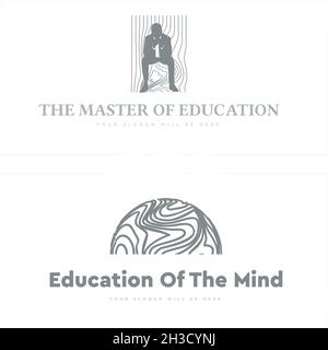 Education business company flat line art global man logo design Stock Vector