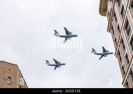 Moscow, Russia - May, 09, 2021: IL-76 A50U Russian Air Forces will fly over Kremlin and red square during the parade celebrating Victory Day in Moscow Stock Photo
