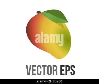 The isolated vector ripe fruit of a  yellow, green tropical mango icon, depicted in shades of yellow, red, orange and green with single green leaf and Stock Vector