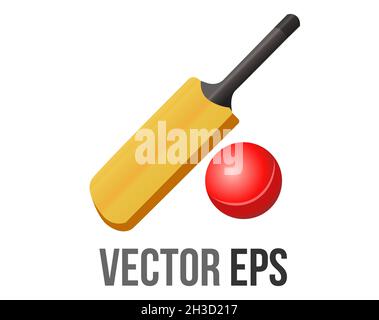 vector brown cricket bat and red ball icon Stock Vector