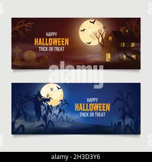 realistic halloween banners set design vector illustration Stock Vector
