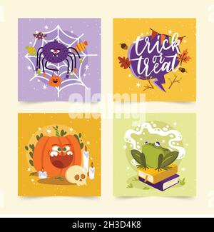flat design vector illustration halloween card collection Stock Vector