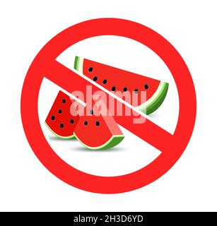 Sign No watermelon. Red stop sign fruit water melon. Isolated on