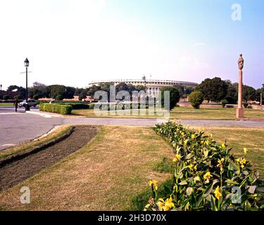 View of the Indian Parliament building known as Sansad Bhawan, Delhi, Delhi Union Territory, India. Stock Photo