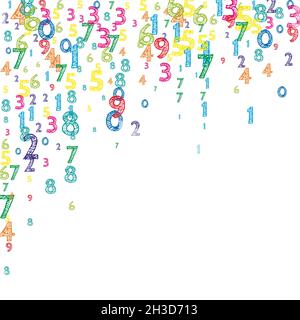 Falling colorful orderly numbers. Math study concept with flying digits. Imaginative back to school mathematics banner on white background. Falling numbers vector illustration. Stock Vector