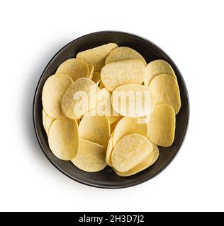 Crunchy potato chips. Potato crisps isolated on white background. Stock Photo