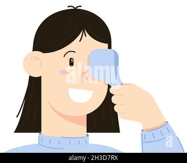 Young woman get vision checkup, eye health, ophthalmology, ophthalmologist testing eyesight. Illustration in a flat style isolated on a white Stock Vector