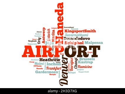Word cloud concept made with words airport names, business and travel concept background Stock Photo