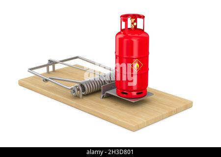 mousetrap and gas cylinder on white background. Isolated 3D illustration Stock Photo