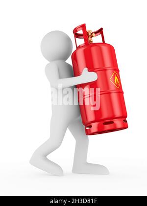 man carry gas cylinder on white background. Isolated 3D illustration Stock Photo