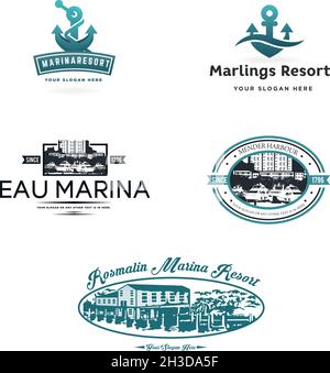 Business agency travel marine yacht harbor resort logo design Stock Vector