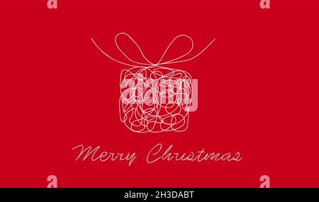 A gift for Christmas. Vector scrawl of a box with bow. Linear and handwrited style for card and greeting Stock Vector