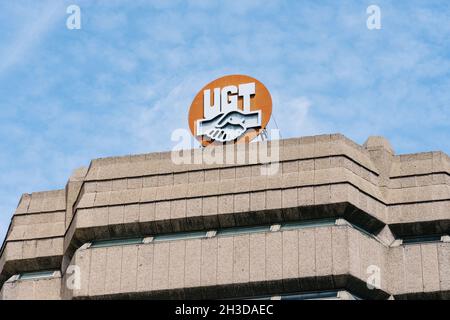 Madrid, Spain - September 26, 2021: Headquarters of UGT, a socialist union trade Stock Photo