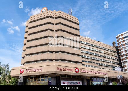 Madrid, Spain - September 26, 2021: Headquarters of UGT, a socialist union trade Stock Photo