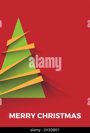 Abstract christmas tree, vertical greeting card in flat design Stock Vector