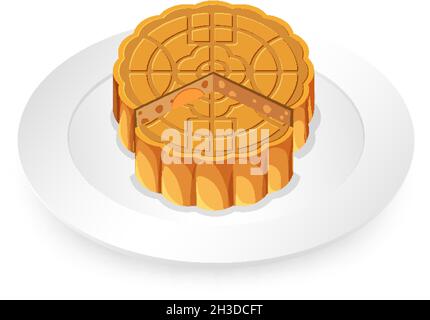 Isolated mooncake on white plate illustration Stock Vector