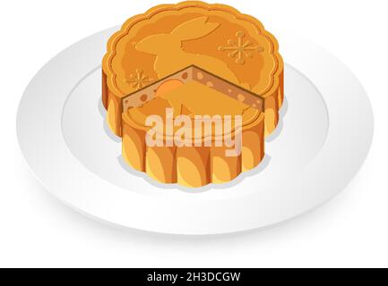Isolated mooncake on white plate illustration Stock Vector