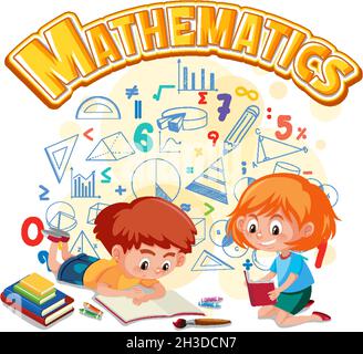 Math icon with kids and math tools illustration Stock Vector