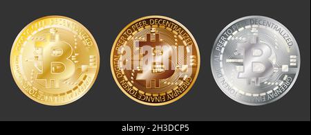 Bitcoin blockchain cryptocurrency gold coin icon Stock Vector