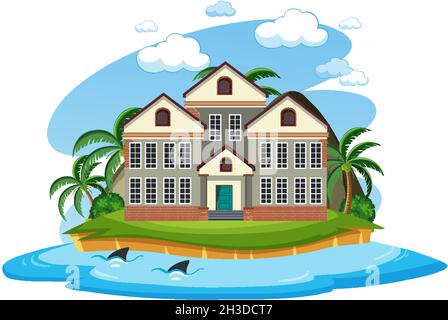 Big buidling on the island illustration Stock Vector