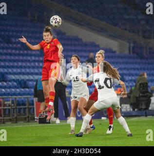 Cardiff, UK. 26th Oct, 2021. Angharad James (L) of Wales in action during the FIFA Women's World Cup Qualifying match between Wales and Estonia at Cardiff City Stadium.(Final Score; Wales 4:0 Estonia) (Photo by Gary Mitchell/SOPA Images/Sipa USA) Credit: Sipa USA/Alamy Live News Stock Photo