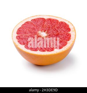 Halved juicy red grapefruit close up isolated on white background Stock Photo