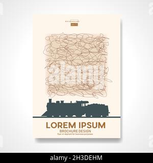 Steam train with smoke making a scribbled cloud. Retro vector background and illustration. Abstract design template for brochures, flyers, magazine, b Stock Vector