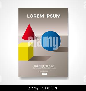 Cone, cube and sphere on metaphysical background. Geometric shapes for solid geometry. Retro abstract vector illustration. Abstract design template fo Stock Vector