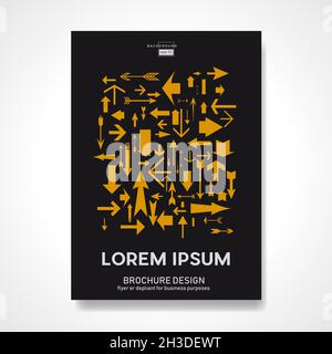 Confusion of arrows in various shapes. Retro vector background in black and orange. Abstract design template for brochures, flyers, magazine, business Stock Vector