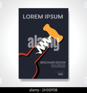 Wine bottle with corkscrew in abstract shape. Retro vector background and illustration. Abstract design template for brochures, flyers, magazine, busi Stock Vector