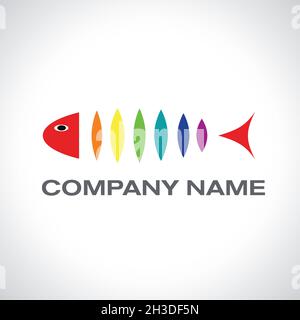 vector abstract sign seafood restaurant. Fish with rainbow fishbone Stock Vector