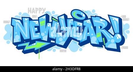 Isolated Blue Abstract Word New Year Graffiti Style Font Lettering Vector Illustration Art Template Stock Vector