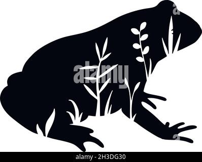 Frog - stencil with floral design - floral animal vector silhouette Stock Vector